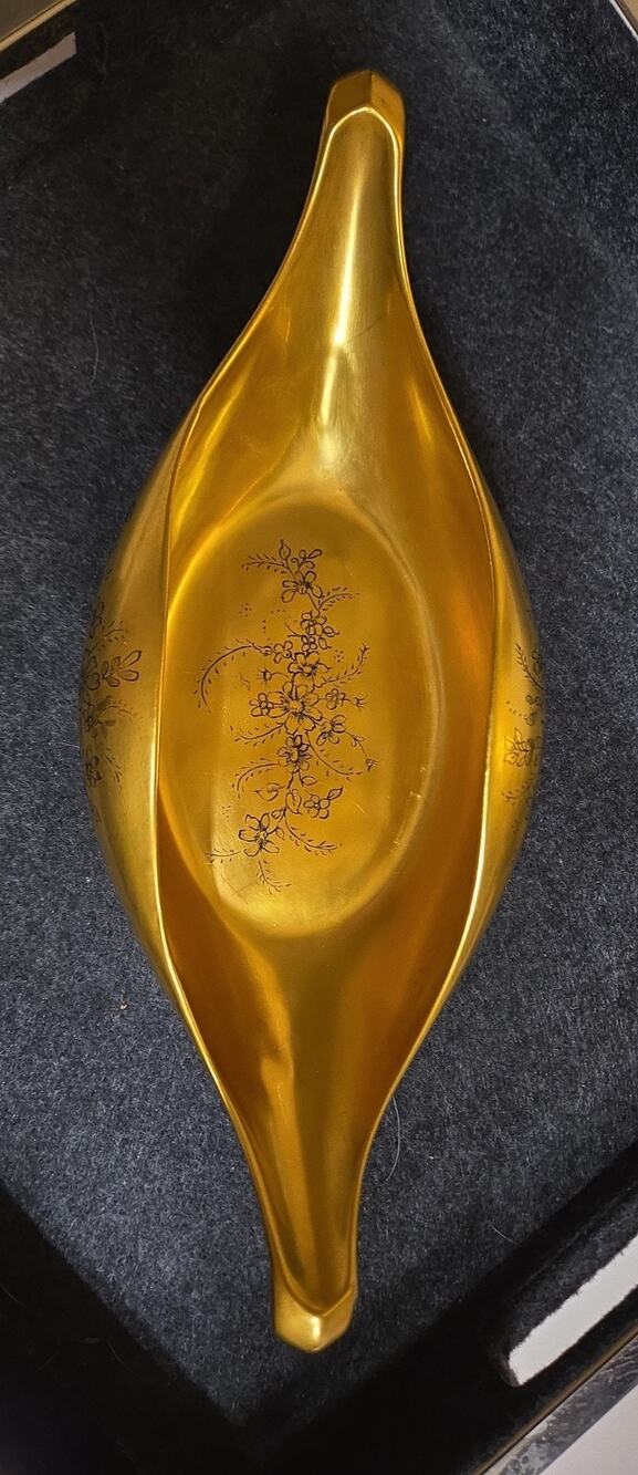 Vtg Limoges Gold Celery Dish Signed Edna Metz IPAT Registered Adamats Pattern...